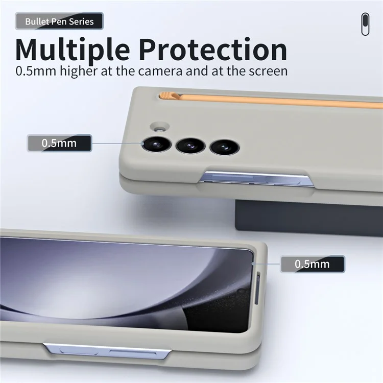 For Galaxy Z Fold6 5G Case Skin-Touch Hard PC Phone Cover with Tempered Glass Film and Stylus - Light Grey