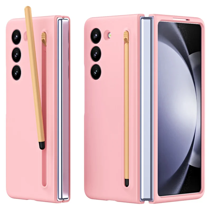 Für Galaxy Z Fold6 5G Case Skin-Touch Hard PC Phone Cover mit Panzerglas-Film und Stylus - Pink