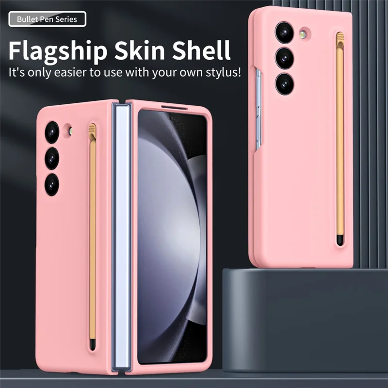 Für Galaxy Z Fold6 5G Case Skin-Touch Hard PC Phone Cover mit Panzerglas-Film und Stylus - Pink