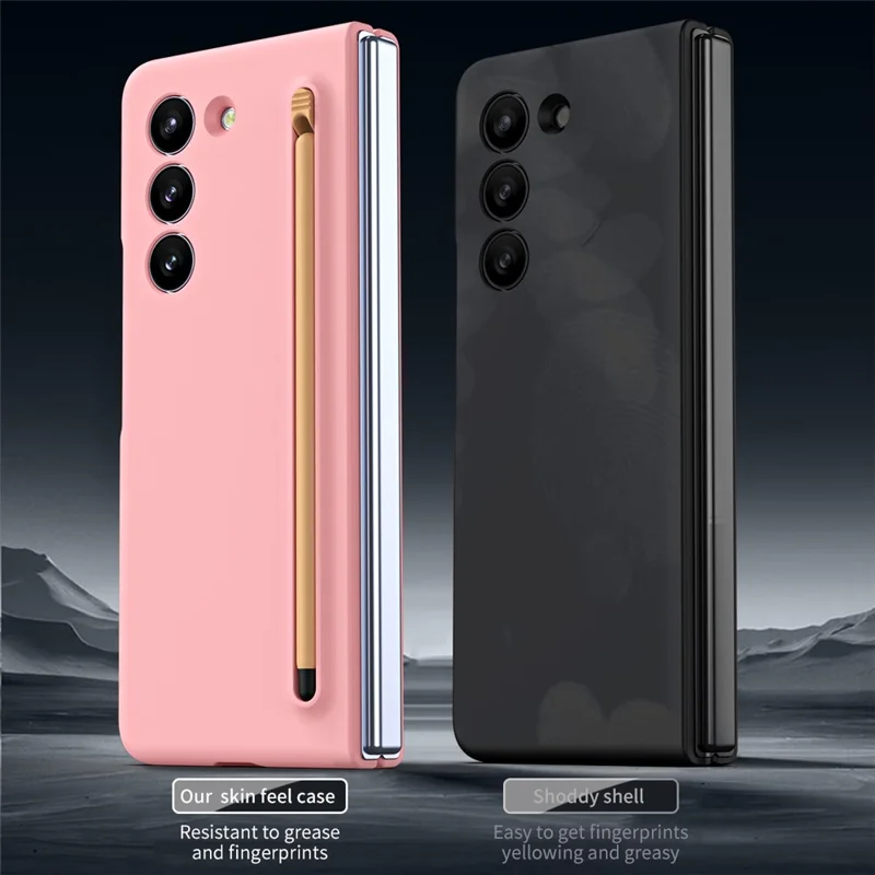 Für Galaxy Z Fold6 5G Case Skin-Touch Hard PC Phone Cover mit Panzerglas-Film und Stylus - Pink