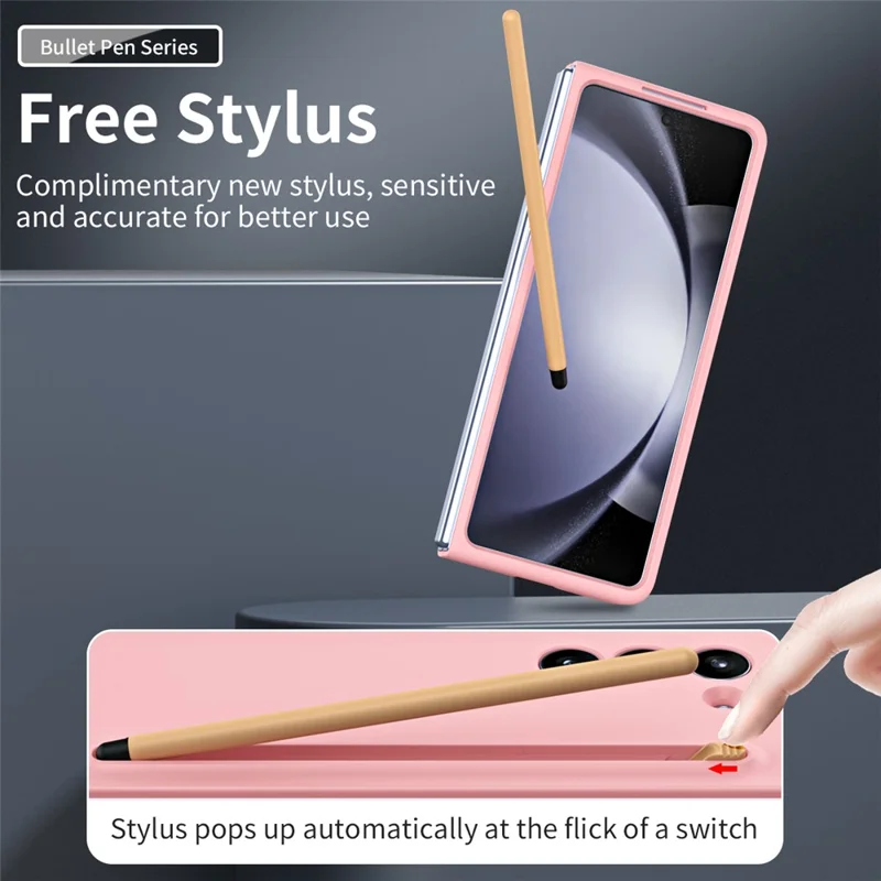 Für Galaxy Z Fold6 5G Case Skin-Touch Hard PC Phone Cover mit Panzerglas-Film und Stylus - Pink