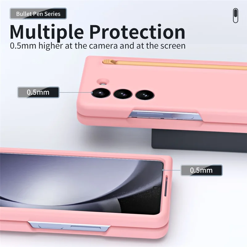 Für Galaxy Z Fold6 5G Case Skin-Touch Hard PC Phone Cover mit Panzerglas-Film und Stylus - Pink
