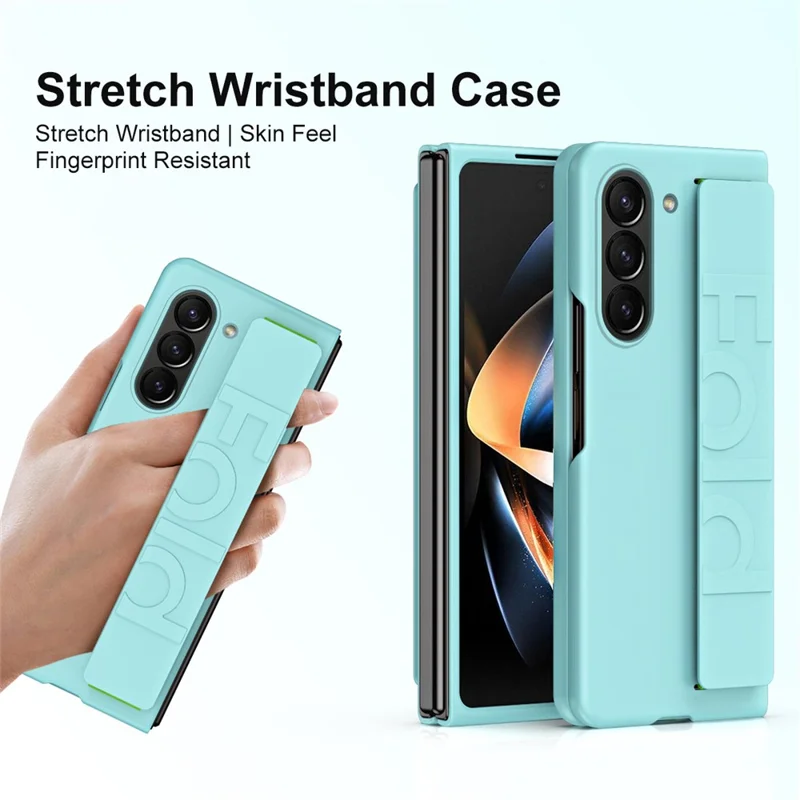 Para Samsung Galaxy Z Fold6 5G Skin-touch Case PC Anti-fingerprint Phone Cover with Stretch Wristband - Verde