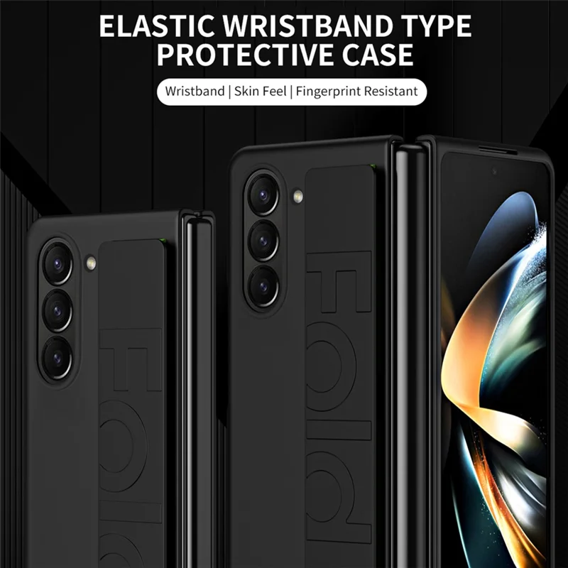 Para Samsung Galaxy Z Fold6 5G Skin-touch Case PC Anti-fingerprint Phone Cover with Stretch Wristband - Verde