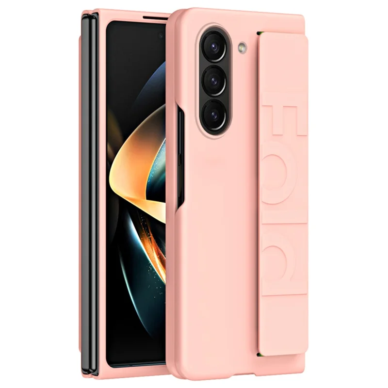 Pour Samsung Galaxy Z Fold6 5G Skin-touch Case PC Anti-fingerprint Phone Cover with Stretch Wristband - Rose