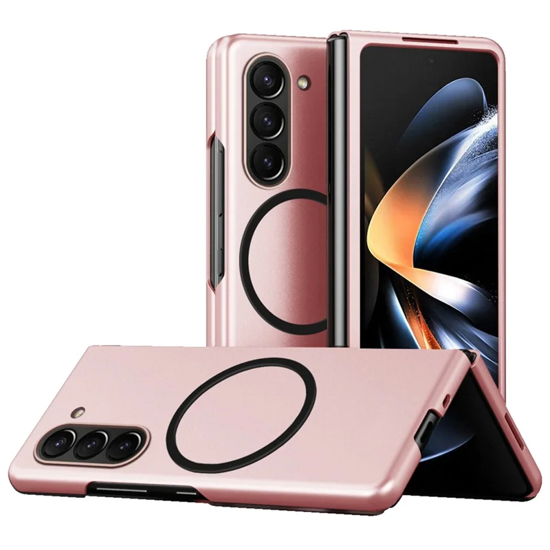Чехол для Samsung Galaxy Z Fold6 5G совместимый с MagSafe, матовый жесткий ПК-чехол с кожаной текстурой - Роза золотая