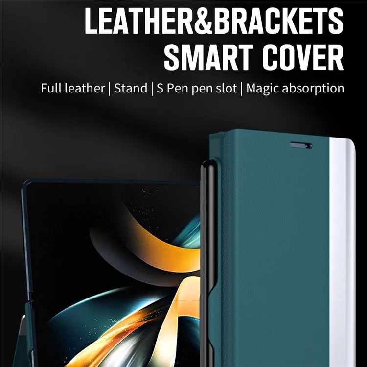 For Samsung Galaxy Z Fold6 5G Case Electroplating Pen Slot Phone Cover with Stylus - Green