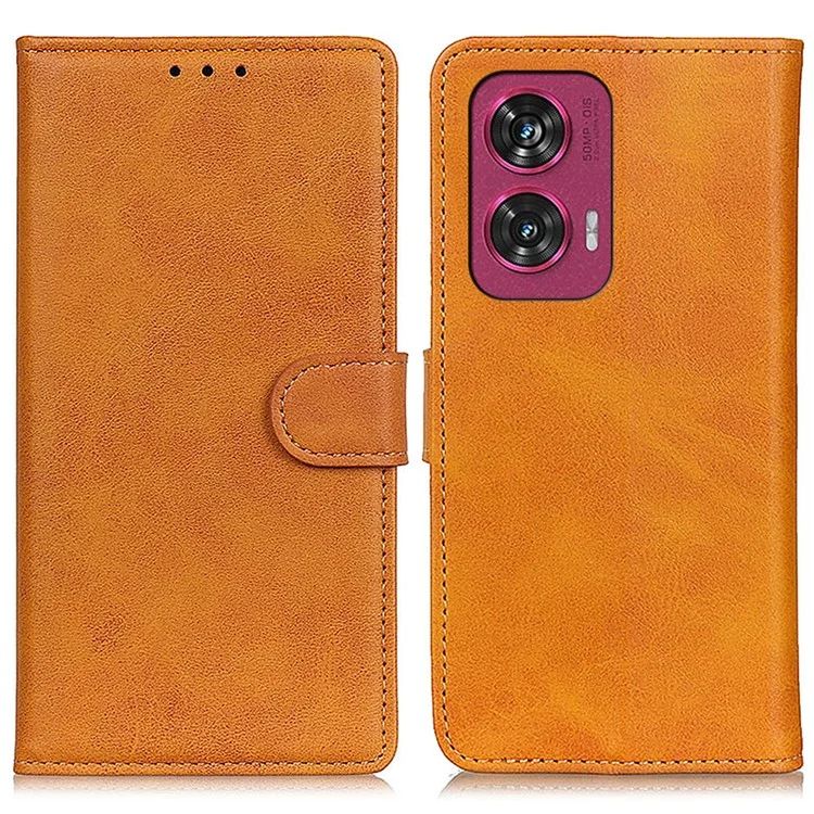 Para Motorola Edge 50 Fusion 5G Case Cowhide Texture Leather Wallet Phone Cover - Marrom