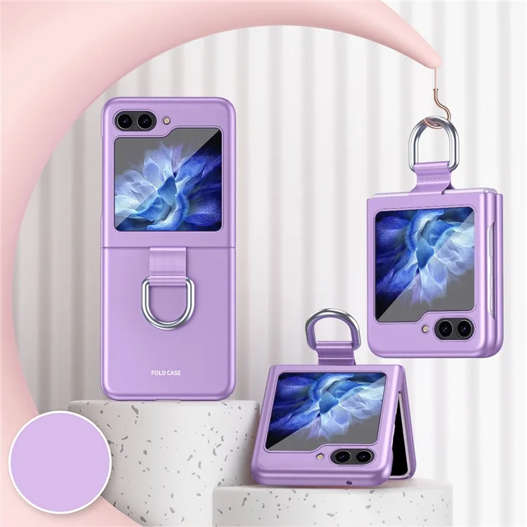 Para Samsung Galaxy Z Flip6 5G / Z Flip5 5G Folded Phone Case Skin-Touch Hard PC Phone Cover with Ring Holder - Roxo