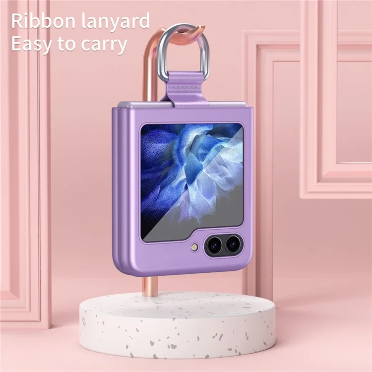 Para Samsung Galaxy Z Flip6 5G / Z Flip5 5G Folded Phone Case Skin-Touch Hard PC Phone Cover with Ring Holder - Roxo