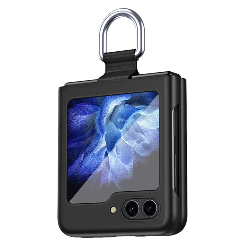 For Samsung Galaxy Z Flip7 FE 5G / Z Flip6 5G / Z Flip5 5G Folded Phone Case Skin-Touch Hard PC Phone Cover with Ring Holder - Black