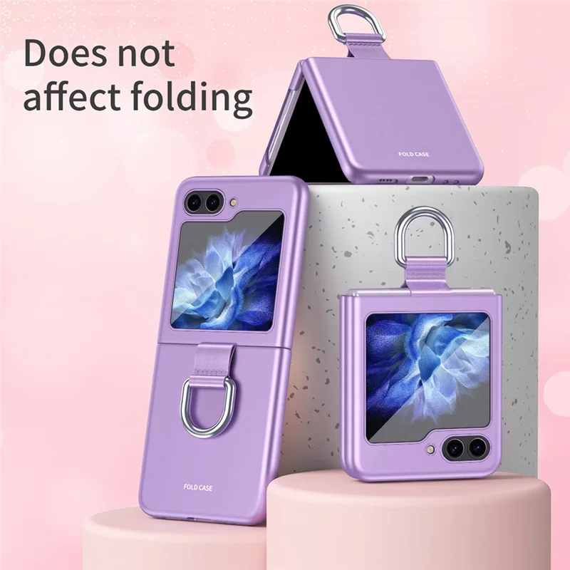 For Samsung Galaxy Z Flip7 FE 5G / Z Flip6 5G / Z Flip5 5G Folded Phone Case Skin-Touch Hard PC Phone Cover with Ring Holder - Black
