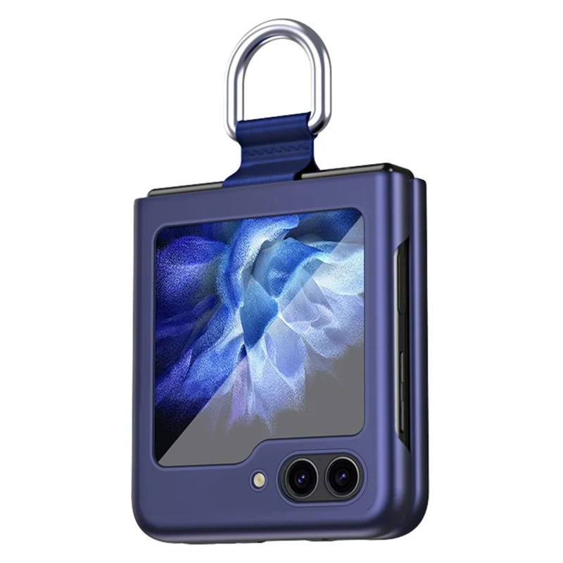 Para Samsung Galaxy Z Flip6 5G / Z Flip5 5G Folded Phone Case Skin-Touch Hard PC Phone Cover with Ring Holder - Safira