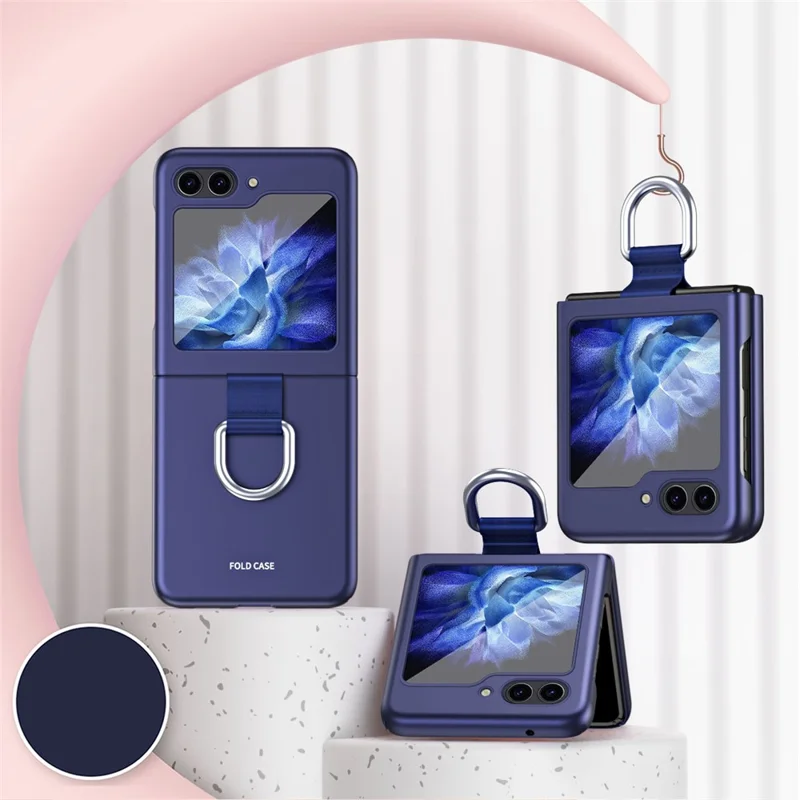Para Samsung Galaxy Z Flip6 5G / Z Flip5 5G Folded Phone Case Skin-Touch Hard PC Phone Cover with Ring Holder - Safira
