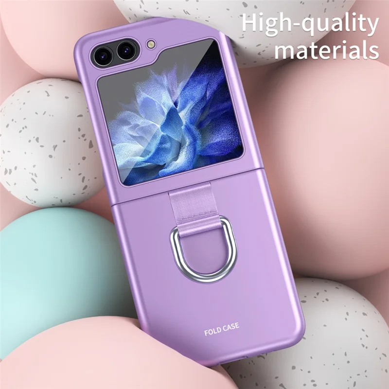 Para Samsung Galaxy Z Flip6 5G / Z Flip5 5G Folded Phone Case Skin-Touch Hard PC Phone Cover with Ring Holder - Safira