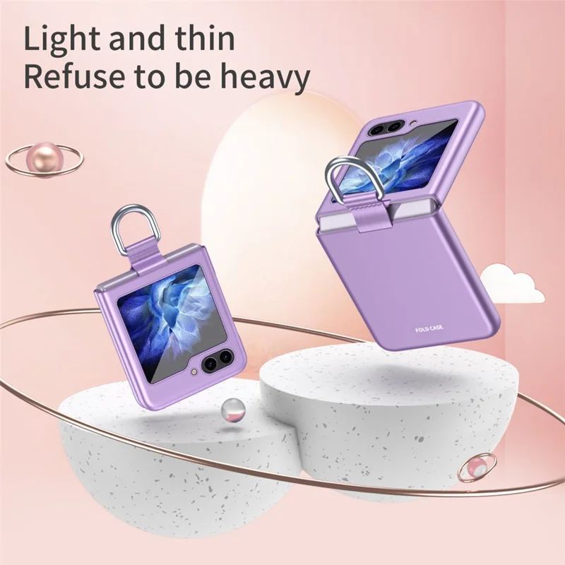 Para Samsung Galaxy Z Flip6 5G / Z Flip5 5G Folded Phone Case Skin-Touch Hard PC Phone Cover with Ring Holder - Safira