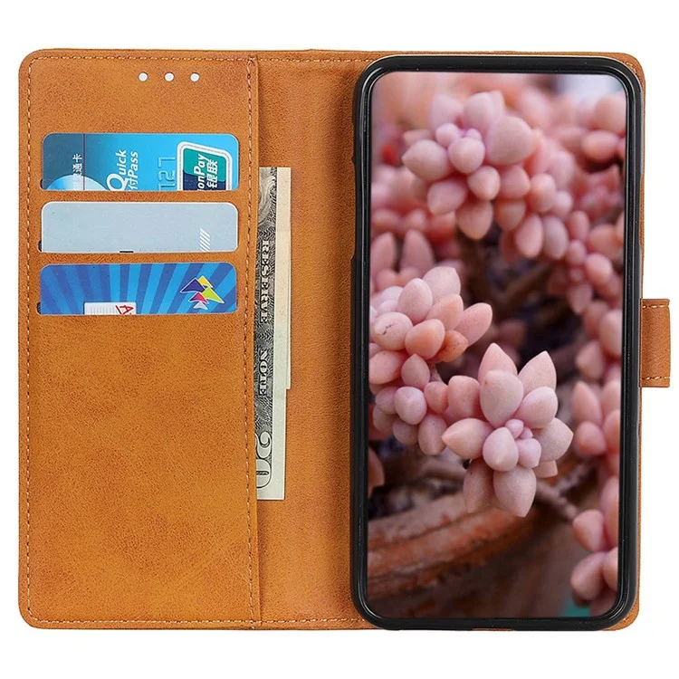 For Motorola Edge 50 Pro 5G Wallet Case Cowhide Texture Leather Shockproof Cover - Brown
