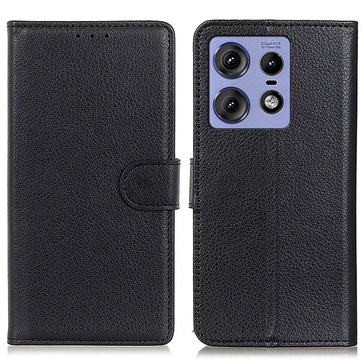 Para el Motorola Edge 50 Pro 5G Funda Tarjetero Billetera Cuero PU Textura Litchi Folio Cubierta - Negro