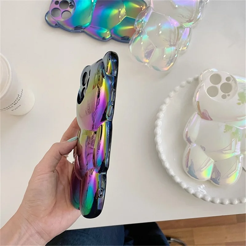 Color Electroplated Phone Case for iPhone 14 Pro Max Cute Bear Shape TPU Phone Cover - Blue