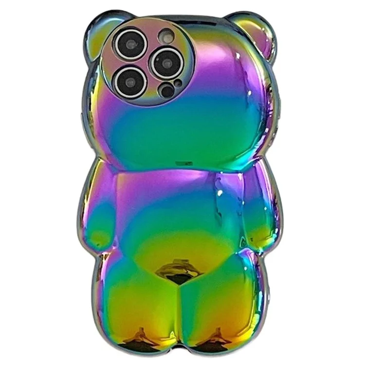For iPhone 14 Pro Cover Color Plating Bear Shape Flexible TPU Cell Phone Case - Black