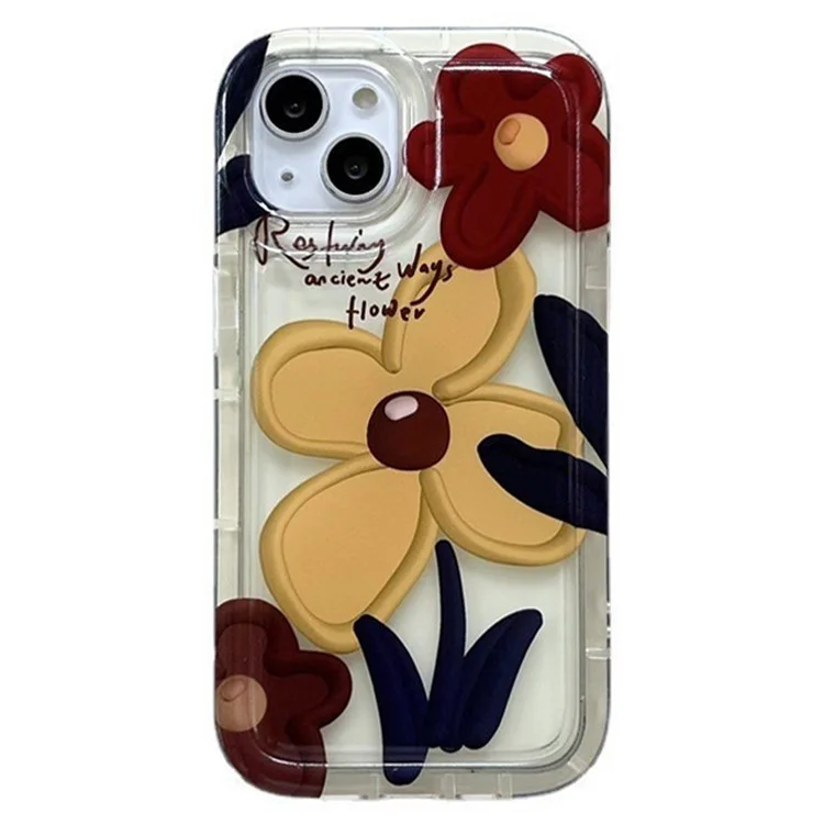 Pour iPhone 13 6.1 pouces Couverture Motif Fleur Rétro Souple TPU Airbag Étui de Téléphone Portable