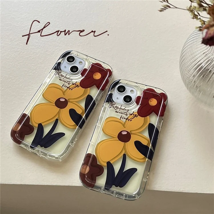 Pour iPhone 13 6.1 pouces Couverture Motif Fleur Rétro Souple TPU Airbag Étui de Téléphone Portable