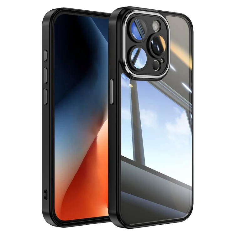 Pour iPhone 14 Pro Max Cellphone Cover TPU + Étui de protection en acrylique antichoc avec film de protection de l'objectif - Noir