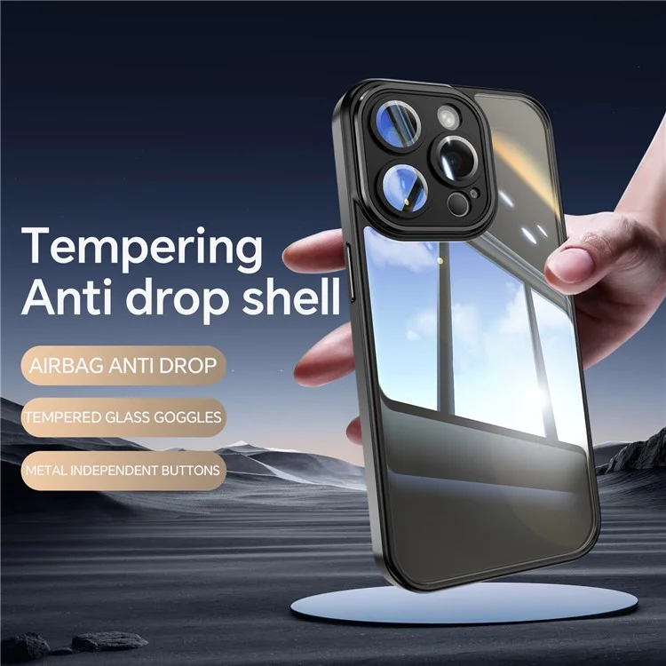 Pour iPhone 14 Pro Max Cellphone Cover TPU + Étui de protection en acrylique antichoc avec film de protection de l'objectif - Noir