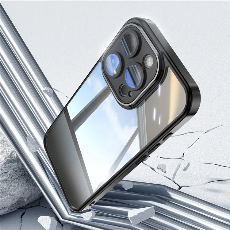 Pour iPhone 14 Pro Max Cellphone Cover TPU + Étui de protection en acrylique antichoc avec film de protection de l'objectif - Noir