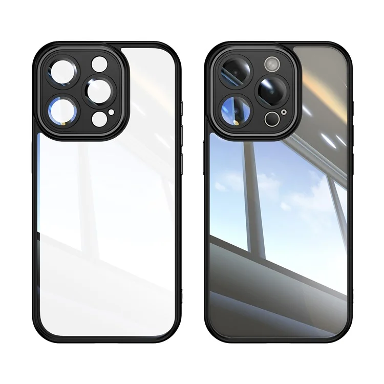 Pour iPhone 14 Pro Max Cellphone Cover TPU + Étui de protection en acrylique antichoc avec film de protection de l'objectif - Noir