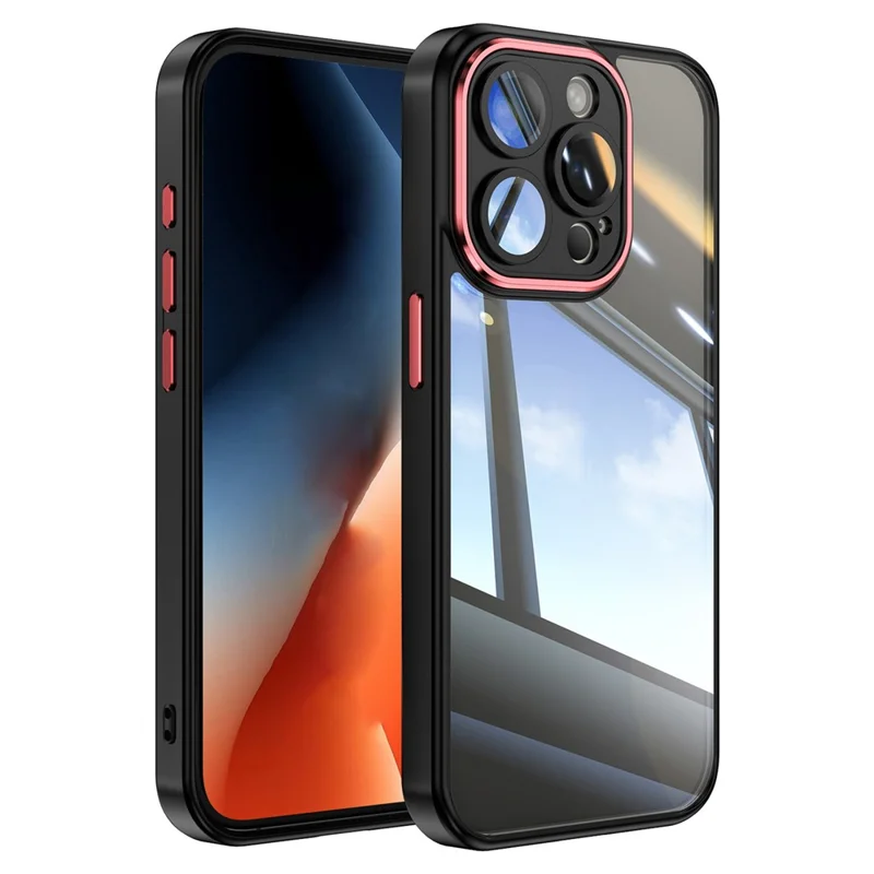 For iPhone 14 Pro Max Cellphone Cover TPU + Acrylic Shockproof Case with Lens Film - Black+Red