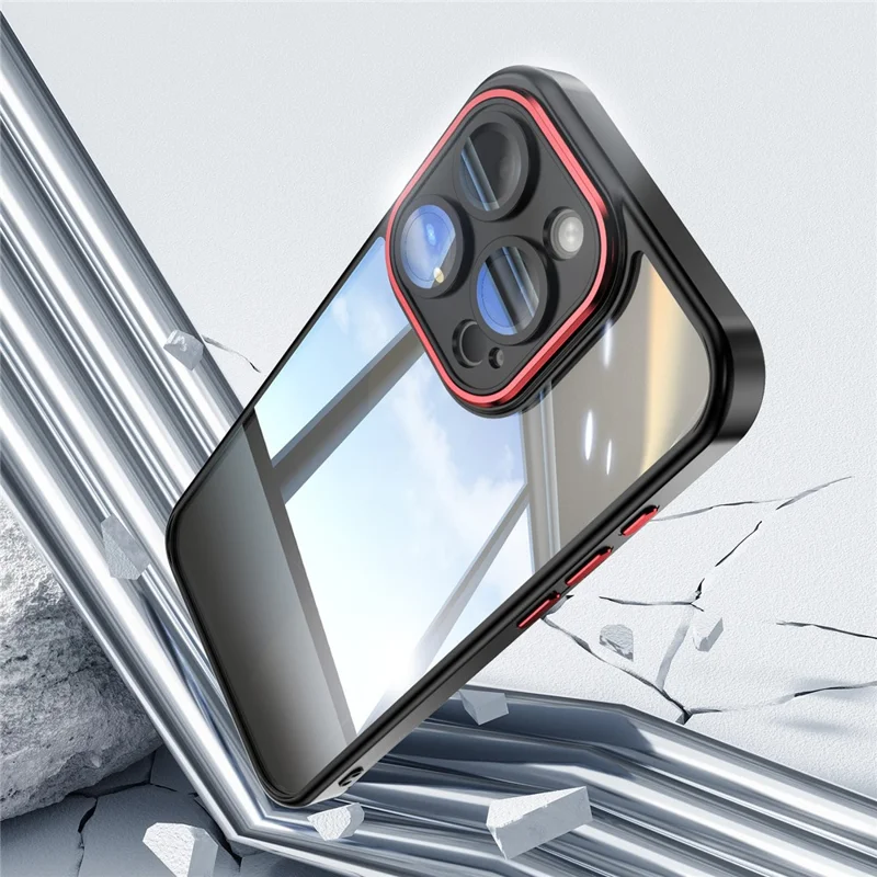 For iPhone 14 Pro Max Cellphone Cover TPU + Acrylic Shockproof Case with Lens Film - Black+Red