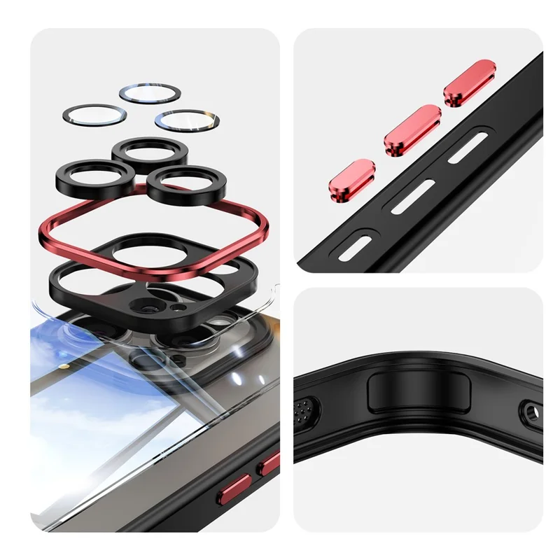 For iPhone 14 Pro Max Cellphone Cover TPU + Acrylic Shockproof Case with Lens Film - Black+Red