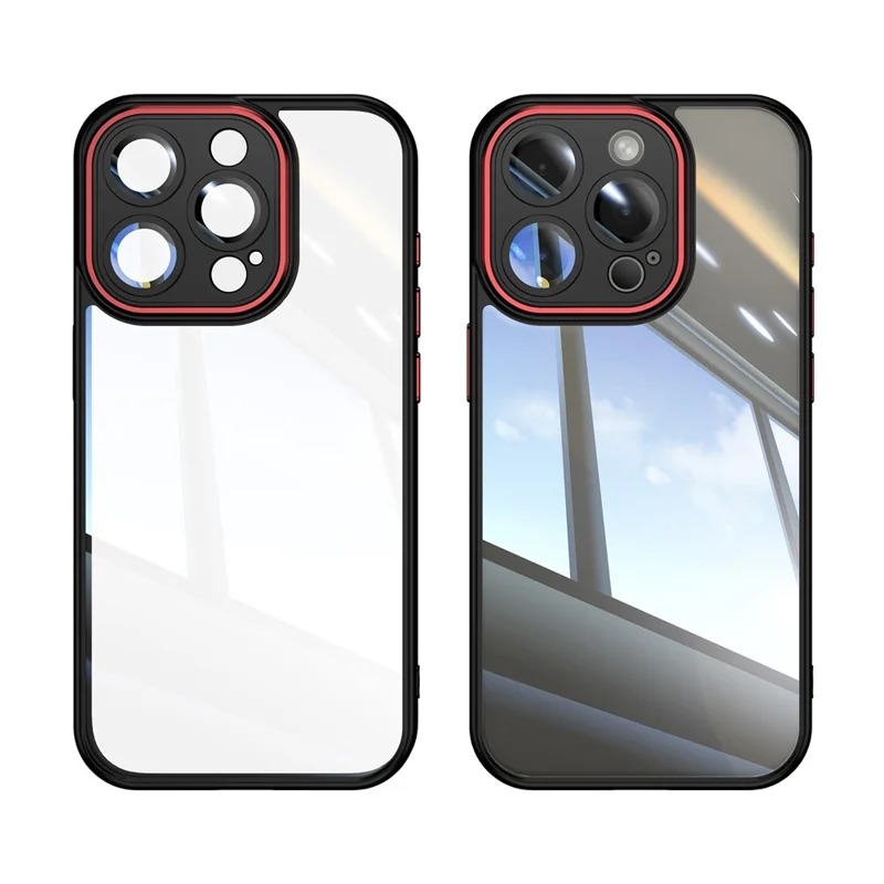 For iPhone 14 Pro Max Cellphone Cover TPU + Acrylic Shockproof Case with Lens Film - Black+Red