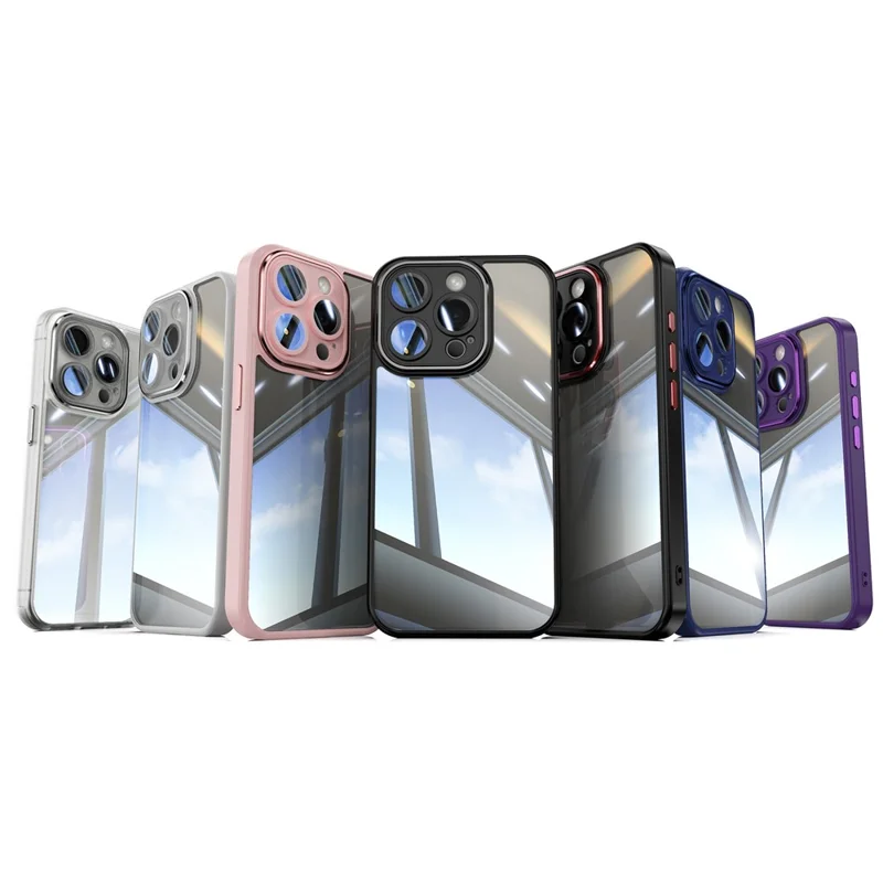 For iPhone 14 Pro Max Cellphone Cover TPU + Acrylic Shockproof Case with Lens Film - Black+Red