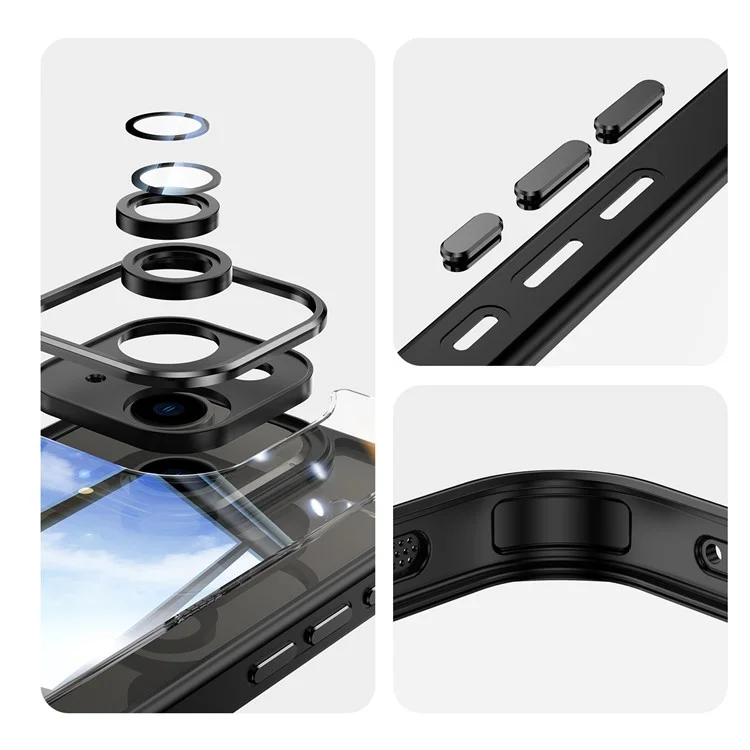 For iPhone 15 Case TPU+Acrylic Camera Protection Metal Buttons Protective Cover - Black