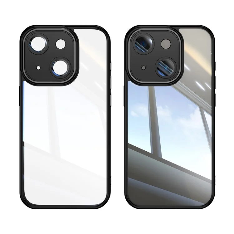 For iPhone 15 Case TPU+Acrylic Camera Protection Metal Buttons Protective Cover - Black