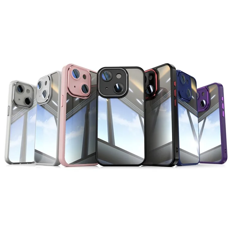 For iPhone 15 Case TPU+Acrylic Camera Protection Metal Buttons Protective Cover - Black