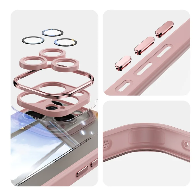 For iPhone 15 Pro Case Acrylic+TPU Phone Shell Metal Lens Frame Cell Phone Cover - Pink
