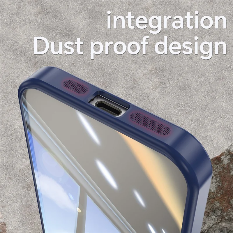 For iPhone 15 Pro Max Cell Phone Cases Camera Protection Metal Buttons TPU + Acrylic Cover - Dark Blue