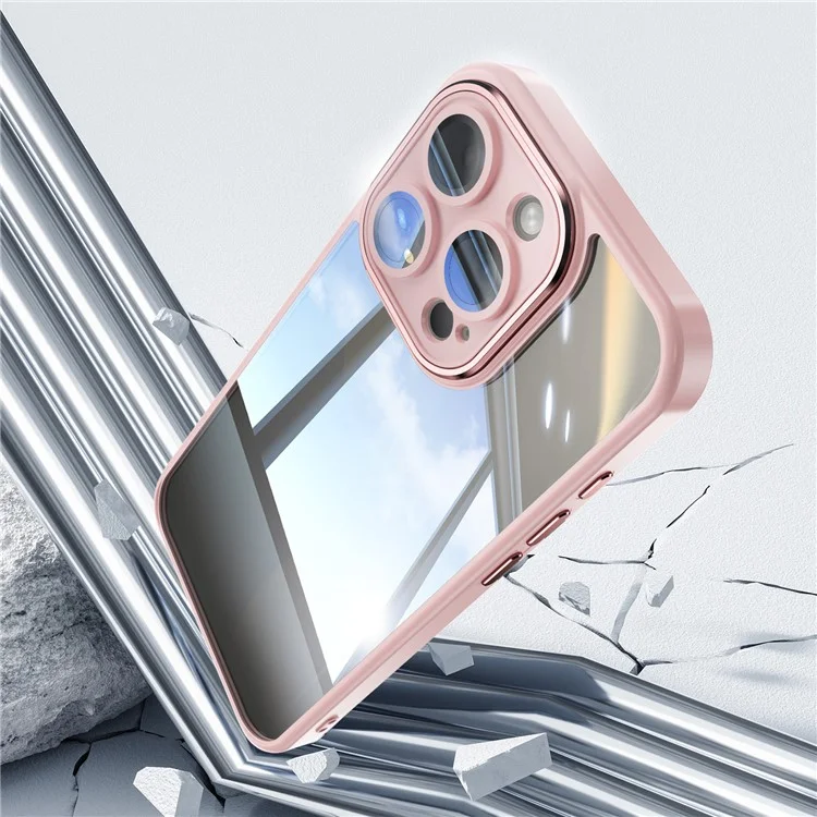 For iPhone 13 Pro Max Case Acrylic+TPU Phone Cover Metal Lens Frame Phone Protective Shell - Pink