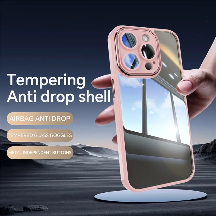For iPhone 13 Pro Max Case Acrylic+TPU Phone Cover Metal Lens Frame Phone Protective Shell - Pink