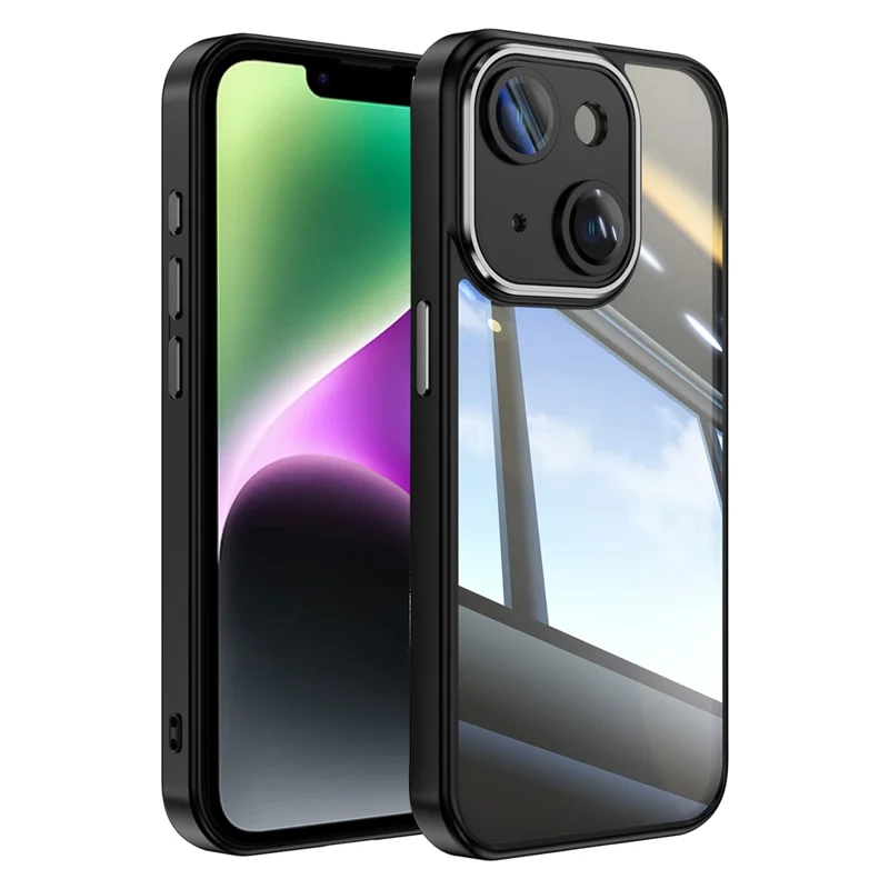 For iPhone 14 Case All-Inclusive TPU + Acrylic Phone Case with Lens Film - Black