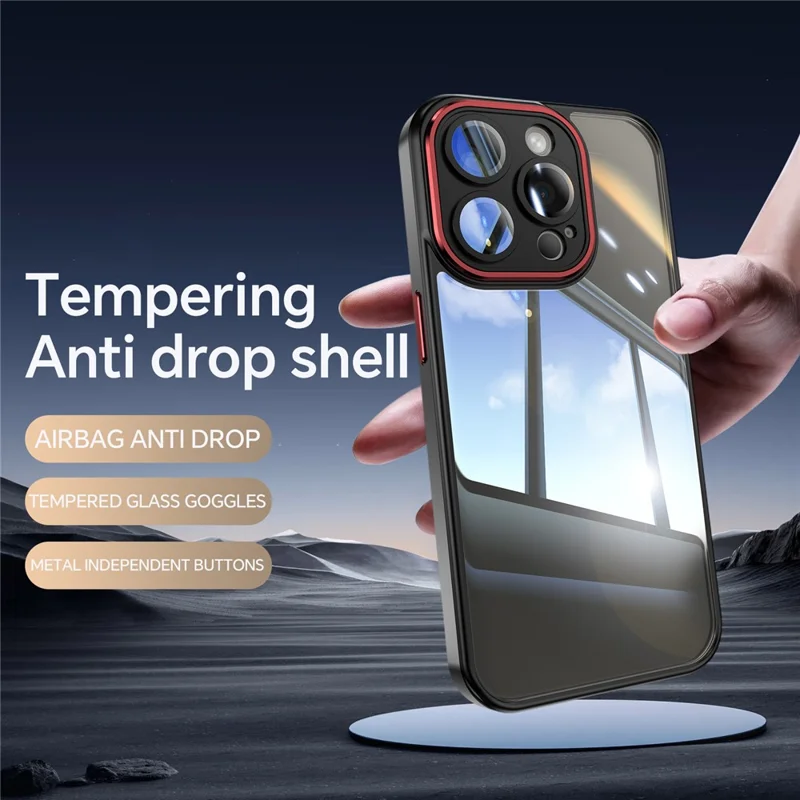 For iPhone 14 Pro Case TPU + Acrylic Airbags Shookproof Phone Case with Lens Film - Black  /  Red