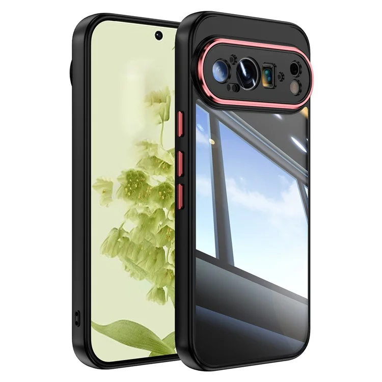 For Google Pixel 9 Pro XL Case Metal Buttons TPU + Acrylic Airbag Protective Cover - Black  /  Red