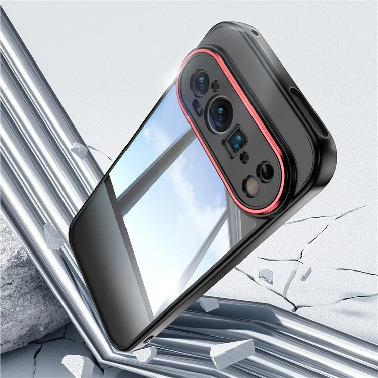 For Google Pixel 9 Pro XL Case Metal Buttons TPU + Acrylic Airbag Protective Cover - Black  /  Red