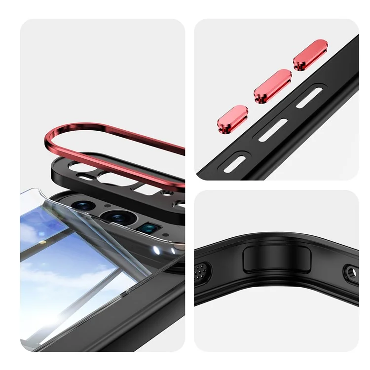 For Google Pixel 9 Pro XL Case Metal Buttons TPU + Acrylic Airbag Protective Cover - Black  /  Red