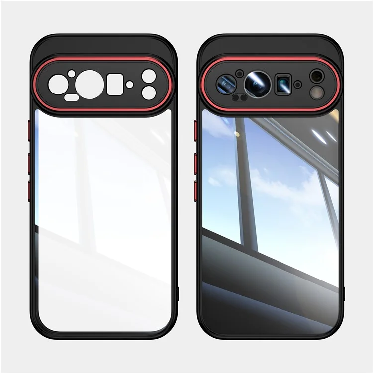 For Google Pixel 9 Pro XL Case Metal Buttons TPU + Acrylic Airbag Protective Cover - Black  /  Red