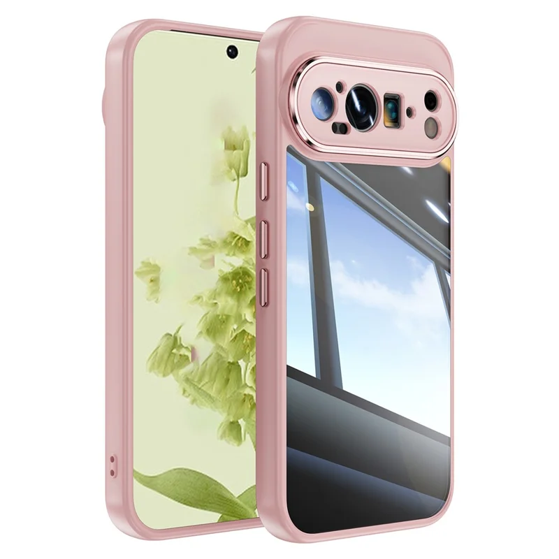 For Google Pixel 9 Pro XL Case Metal Buttons TPU + Acrylic Airbag Protective Cover - Pink