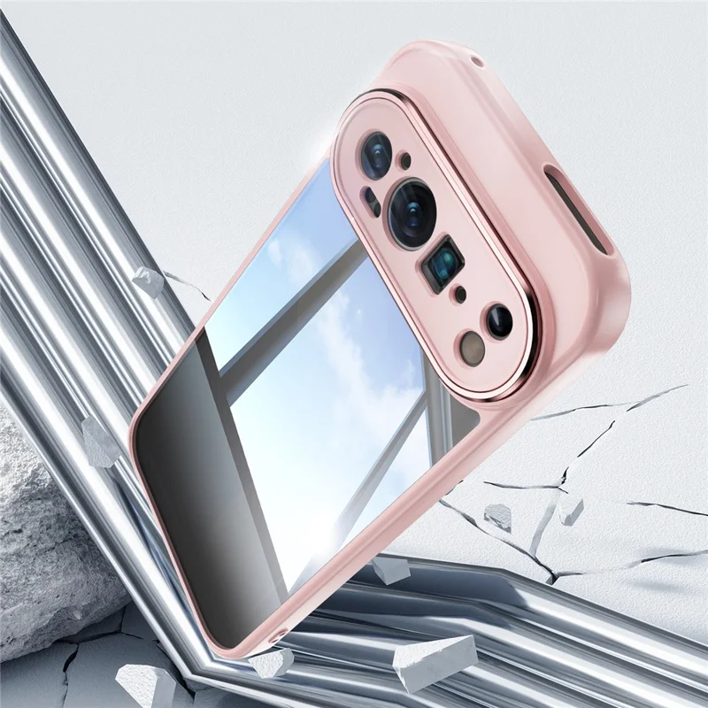 For Google Pixel 9 Pro XL Case Metal Buttons TPU + Acrylic Airbag Protective Cover - Pink